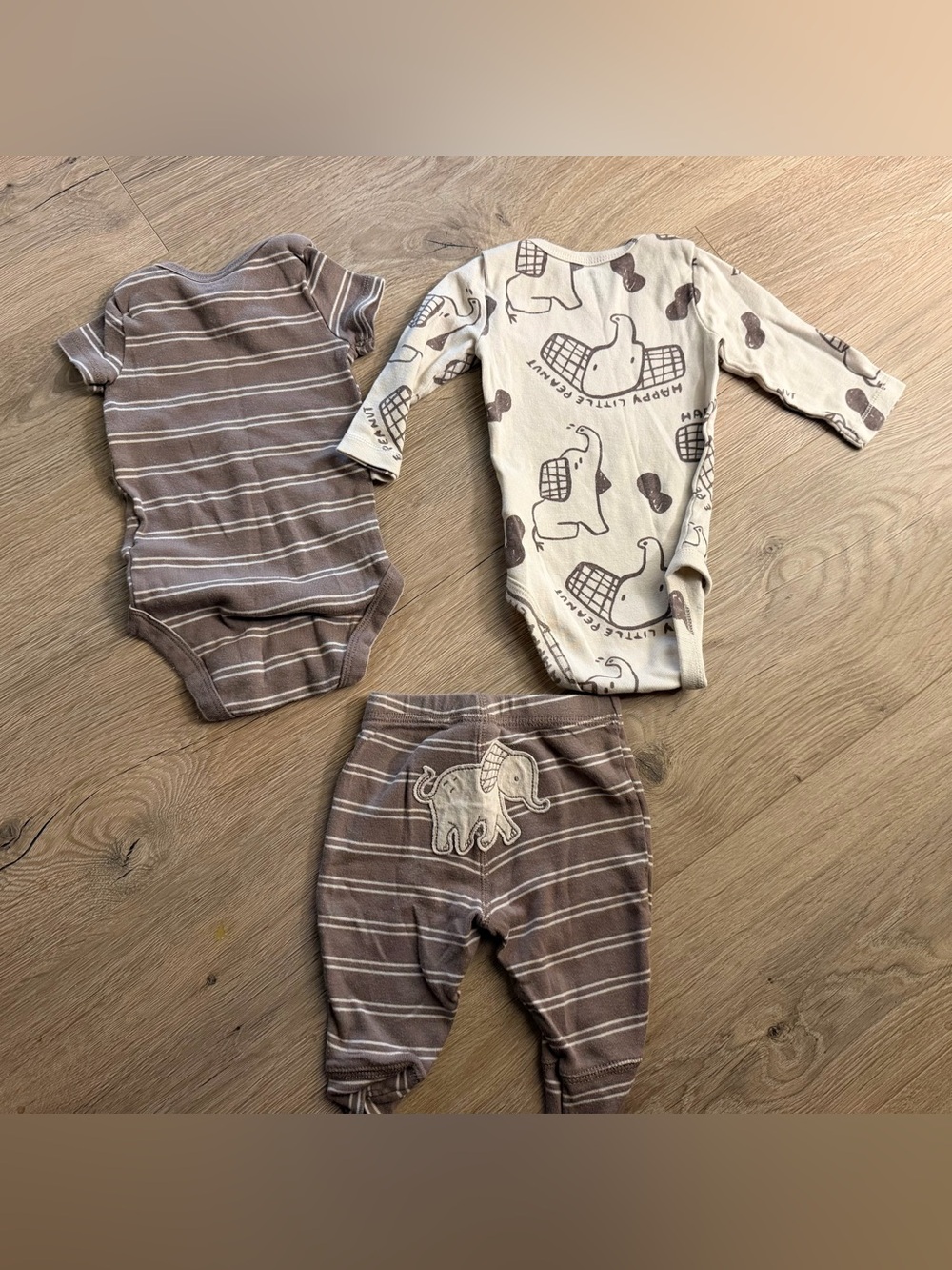 Carter's Baby 3pc Bodysuits & Pants Set 0-3M Brown Stripe Elephant